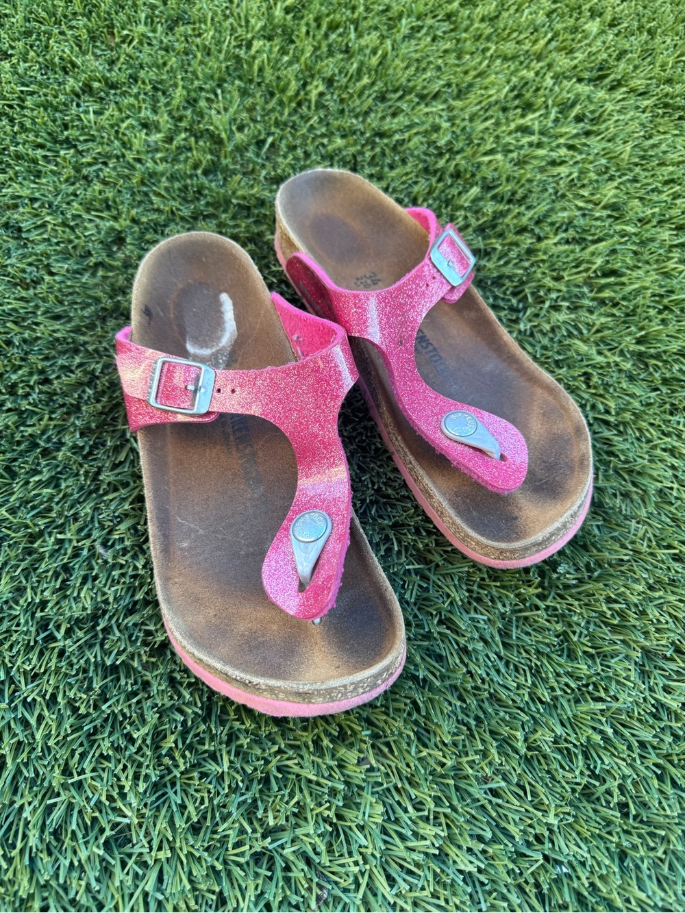 Birkenstock Kids Gizeh Pink Glitter Thong Sandals size 34
